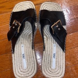 ZARA black jute raffia wedge platform sandals